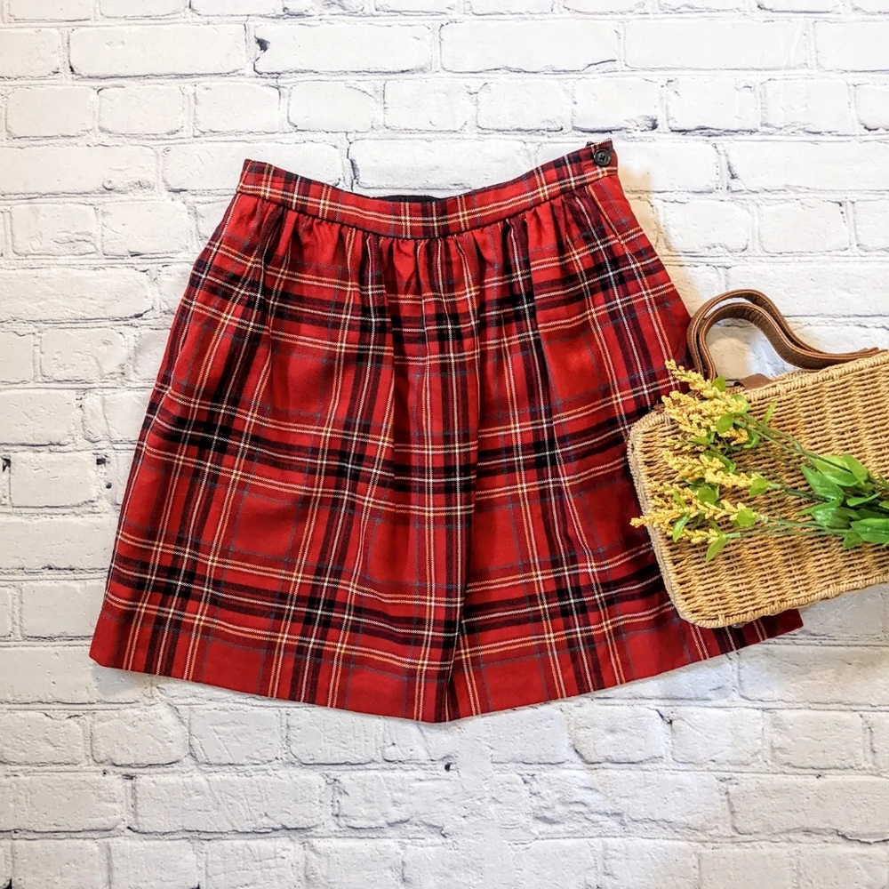 Brooks Brothers wool tartan plaid above knee skirt